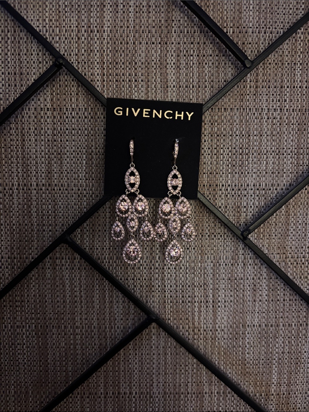 Givenchy Silver Crystal Teardrop Chandelier Earrings
